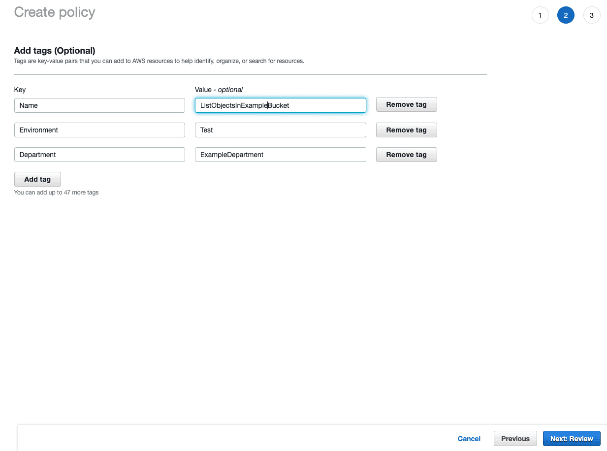 create policy - add tags