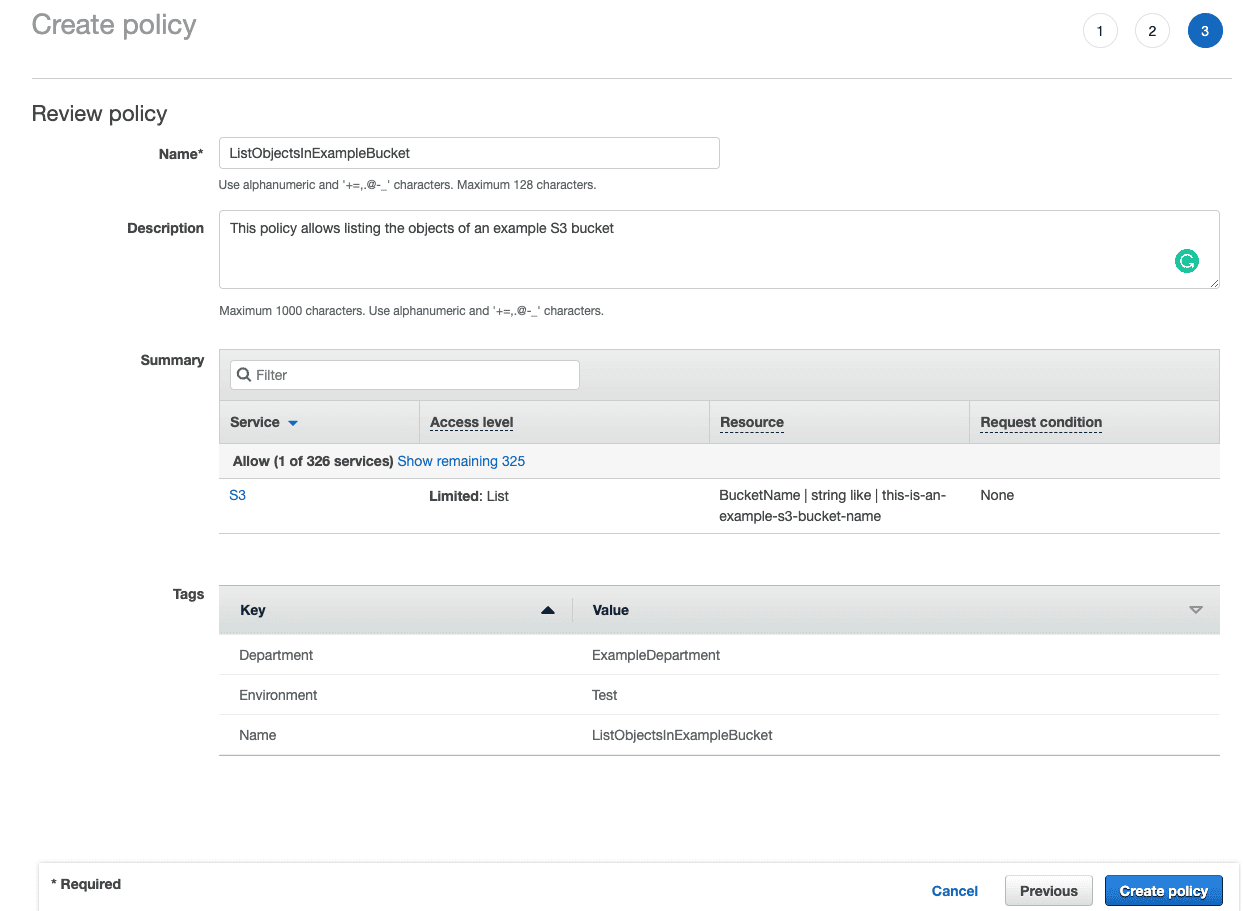 Create policy - review policy