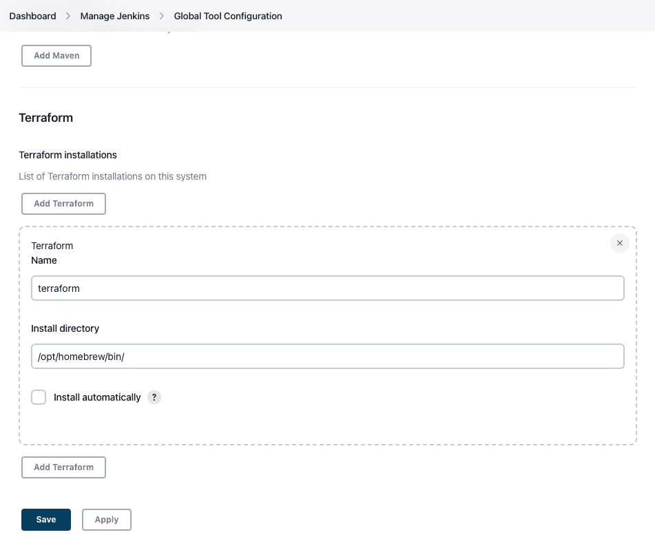 Jenkins Terraform installations