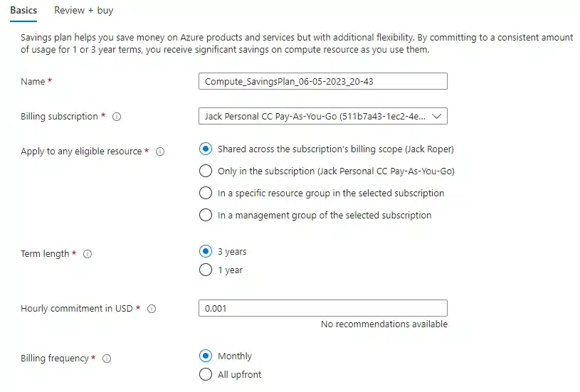 azure savings plan