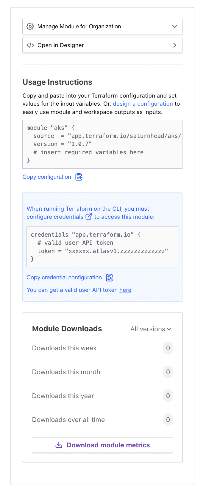 private registry manage modules