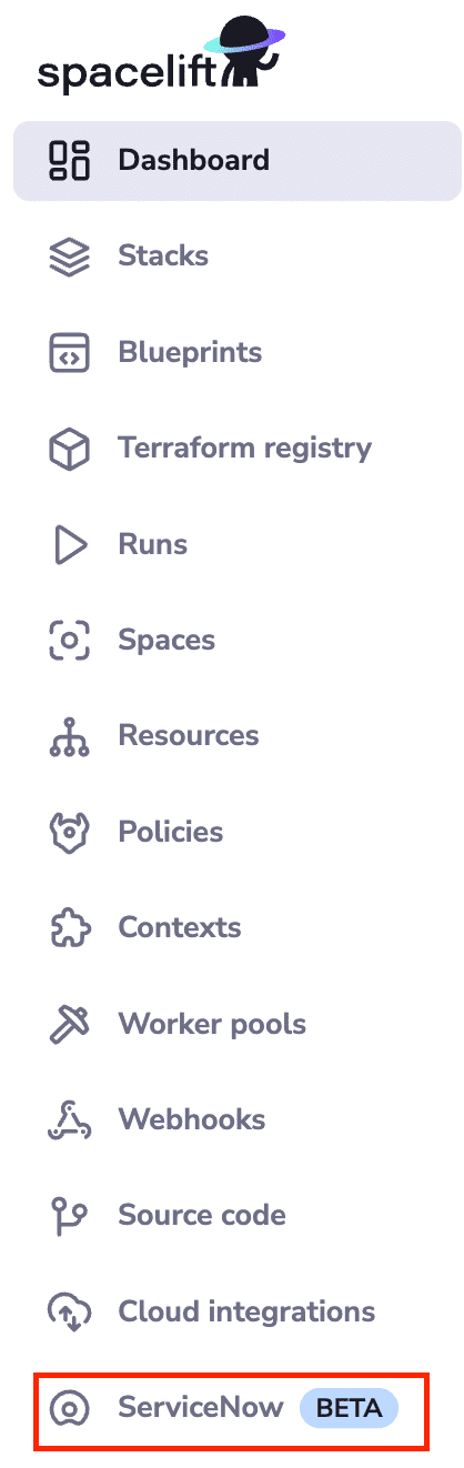 spacelift servicenow option