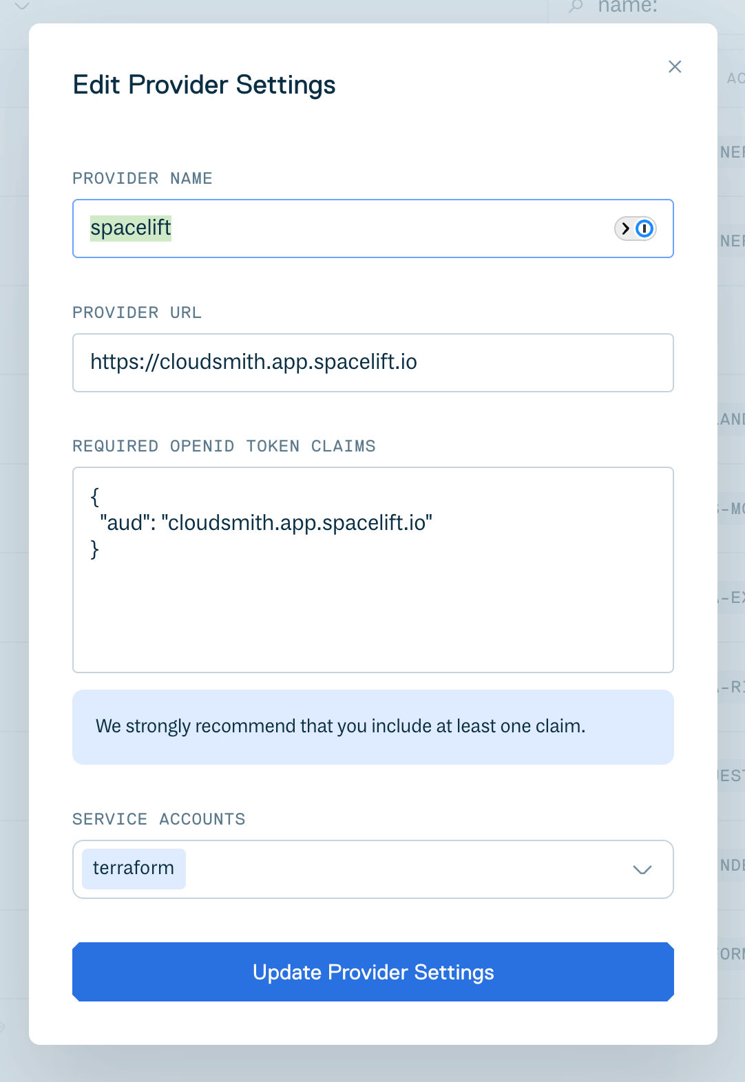 Cloudsmith workspace config