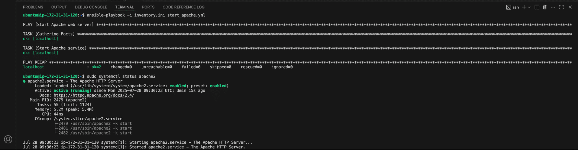Starting a service ansible