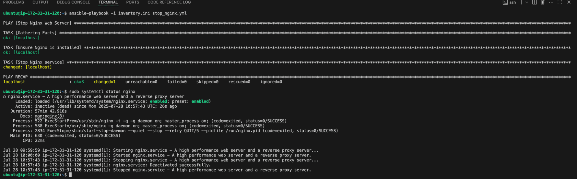 Stopping a service ansible
