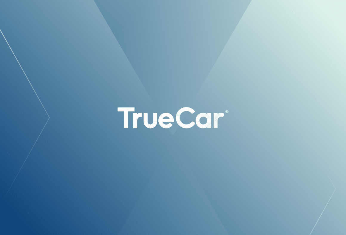 Truecar logo - white on a blue background